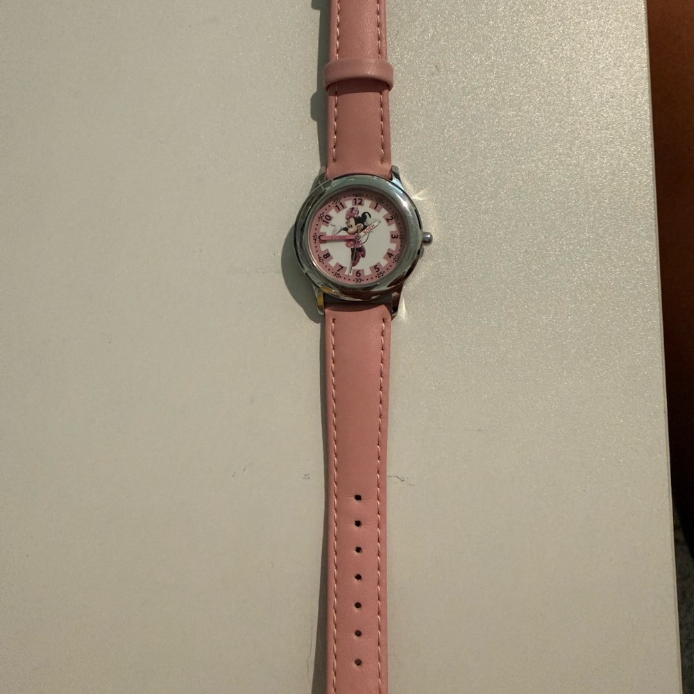 Disney Pink Minnie Mouse Leather Strap Watch